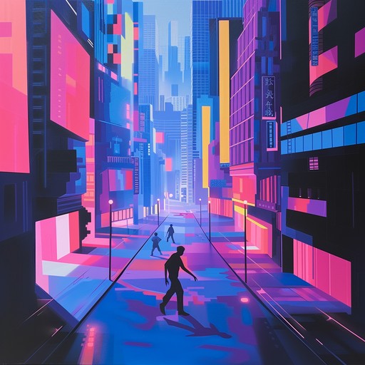 A gripping synthwave track that uses pulsating synths, haunting melodies, and dark, futuristic soundscapes to evoke a sense of suspense and anticipation in a neon lit, dystopian world.