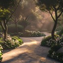 serene, contemplative walk amidst sunlit garden scenes