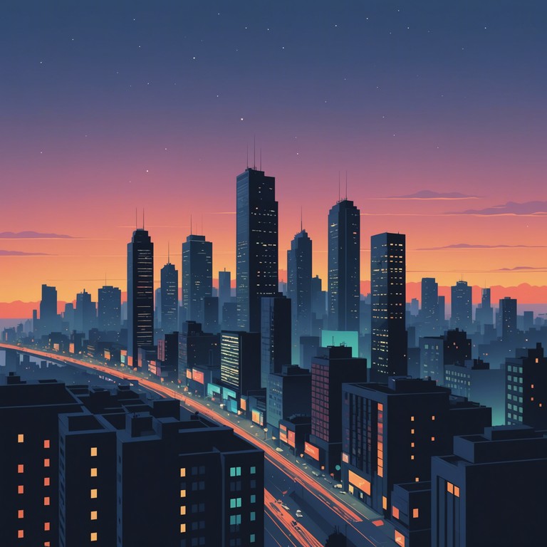 Captures the essence of city life as the sun sets, with deeper, more resonant bass lines and hints of brass and synthesizer to represent the lights flickering on in skyscrapers and streets alike.