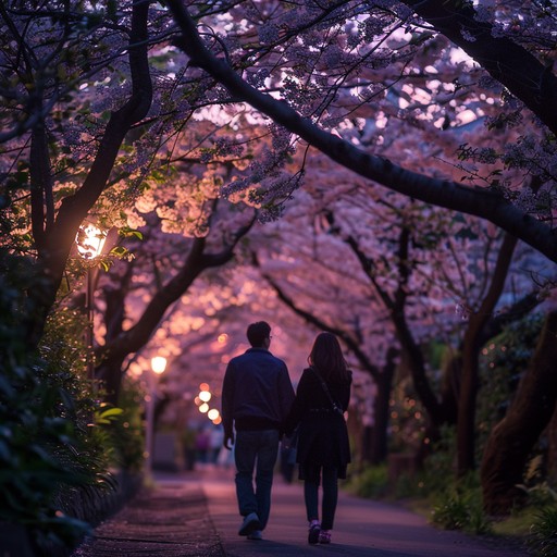 Immerse yourself in the tranquility of a gentle evening walk among blooming cherry blossoms. This j pop ballad, led by a soothing piano, delivers warmth and introspection, creating a perfect backdrop for serene and heartfelt moments.