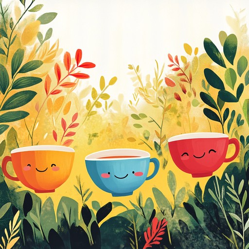 A whimsical instrumental featuring a lively melody that portrays teacups dancing merrily in a sunny garden on a cheerful tuesday afternoon. The song blends lighthearted melodies with a playful rhythm to evoke a sense of joy and wonder.