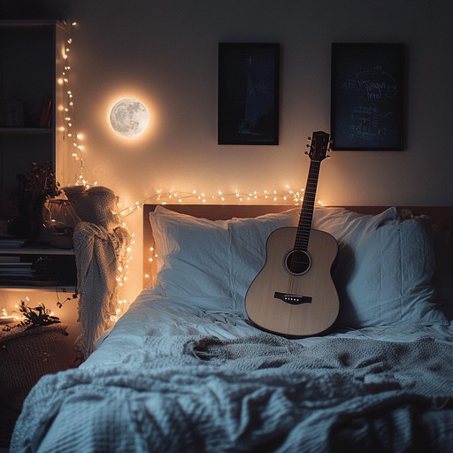 A tranquil, dream infused instrumental that combines soothing guitar plucks with ambient synths and gentle background noise, ideal for a cozy bedroom setting. The melody is deeply relaxing and reminiscent of moonlit nights, creating an otherworldly atmosphere that invites calm and restful sleep