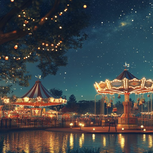 This instrumental composition captures the tranquil essence of a carnival after sunset. Soft melodies flow over gentle rhythms, painting a serene picture of twinkling lights and quiet joy. The music soothes the listener, inviting relaxation and peaceful contemplation.