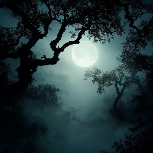 As the moon rises, its beams break through the treetops, casting silver light that dances with the shadows. The music further intensifies this play of light and darkness, melding organic whispers with the pan flute's ethereal tones.