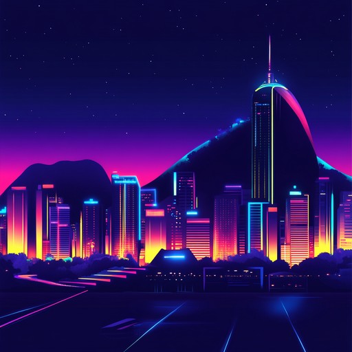 An energetic instrumental track that fuses retro 80s synthwave sounds with lively samba beats, capturing the essence of a neon lit rio de janeiro night, blending electronic melodies with brazilian percussion for a vibrant soundscape.