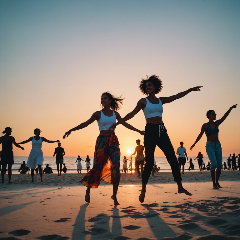 Picture the scene: the beach stretches out under a clear blue sky, the sun beats down, and people of all ages dance to a lively, joyful sound. The electric piano carries the tune, creating a soundscape that feels both nostalgic and fresh, perfect for daytime dancing by the sea.