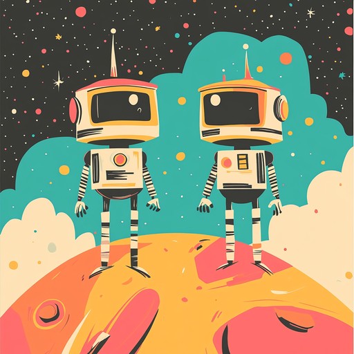 An exciting and playful instrumental track designed for children, featuring futuristic synthesizer sounds that portray robots joyfully dancing through the galaxy. The song combines energetic rhythms with imaginative melodies to inspire fun and movement, taking listeners on a cosmic adventure.