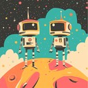 upbeat instrumental with robots dancing through the galaxy journey