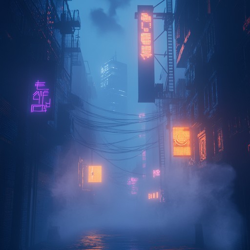 An atmospheric composition integrating ambient synths with gritty, industrial electronic beats, capturing the mesmerizing mood of a city's nocturnal essence.