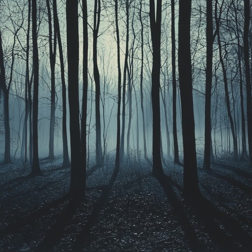 Whispering melodies intertwine with dissonant chords, evoking haunting memories and eerie echoes, as if nature's spirits spoke in an unnerving harmony, set deep in the heart of an ancient woodland