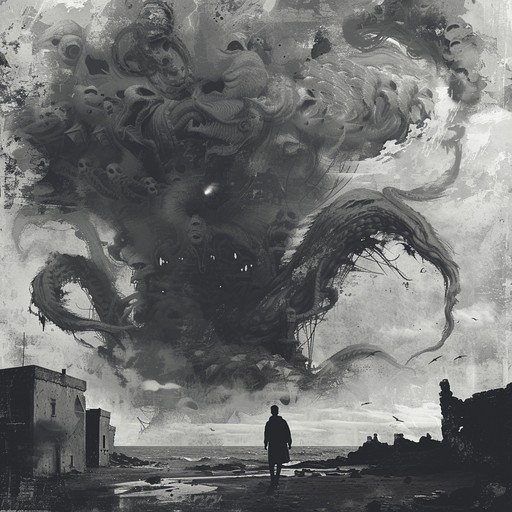 This dramatic orchestral composition opens with a deep, rumbling bass and dissonant strings, setting an unsettling atmosphere. As the piece progresses, the tension builds with the addition of pounding timpani, urgent brass stabs, and eerie woodwind trills. The melody becomes more frantic and chaotic, with fast, swirling string runs and jarring percussion hits. The dynamics shift between quiet, suspenseful moments and explosive, thunderous sections, keeping the listener on edge. The piece reaches a climax with a powerful, discordant chord that sustains and slowly fades away, leaving a lingering sense of unease. This dramatic orchestral composition opens with a deep, rumbling bass and dissonant strings, setting an unsettling atmosphere. As the piece progresses, the tension builds with the addition of pounding timpani, urgent brass stabs, and eerie woodwind trills. The melody becomes more frantic and chaotic, with fast, swirling string runs and jarring percussion hits. The dynamics shift between quiet, suspenseful moments and explosive, thunderous sections, keeping the listener on edge. The piece reaches a climax with a powerful, discordant chord that sustains and slowly fades away, leaving a lingering sense of unease.