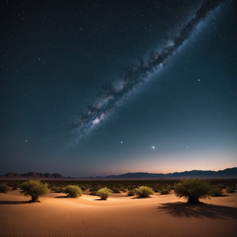 This track combines traditional middle eastern instruments with modern house beats, creating a mystic, exotic soundscape that evokes the vast, mysterious desert under a starlit sky. The rhythm is infused with the essence of ancient sands and futuristic pulses, embodying both the old and new in a dance of shadows and light.