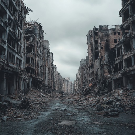 A driving and intense cinematic orchestral piece evoking images of gritty urban battlefields. Heavy brass and string sections clash amidst a backdrop of dramatic percussion, creating an atmosphere thick with tension and anticipation. Perfect for scenes depicting conflict, strategizing, and the harsh realities of war torn cities.