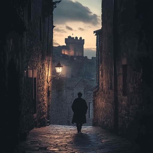 A melancholic instrumental piece featuring a lone troubadour wandering through an empty medieval town. The acoustic guitar leads with soulful strumming and delicate plucks, evoking a sense of nostalgia and solitude. The composition uses subtle percussion and ambient soundscapes to paint a vivid picture of desolation and longing.