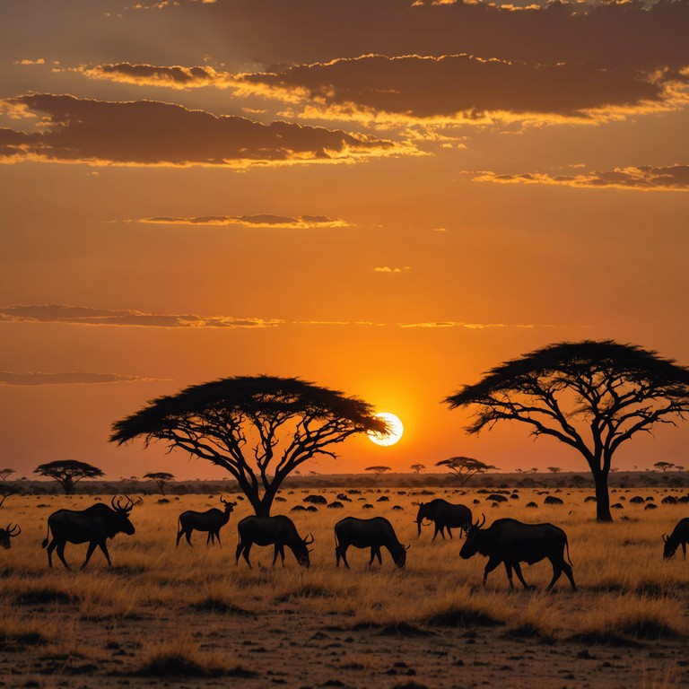 This piece blends contemporary electronic beats with traditional african rhythms, creating a soundscape that echoes the vastness and diversity of the african savannah. The music captures the spirit of a sunset over the plains, alive with the energy of wildlife and the whispers of ancestors carried on the wind