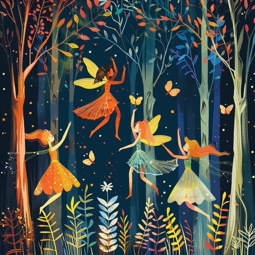 A joyous melody embodying playful frolicking in an enchanted forest with energetic rhythms and whimsical plucks, bringing to life a magical woodland adventure