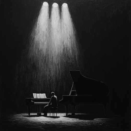 A tragic cabaret serenade characterized by a gloomy piano melody and an aura of profound sorrow, reminiscent of silent tears in a darkened theater