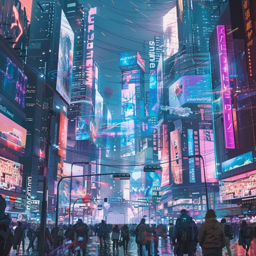 Imagine a bustling cyber city alive with neon lights and high tech architecture. Smooth saxophone melodies dance over pulsating house beats, crafting an enthralling auditory experience that bridges the past and the future.