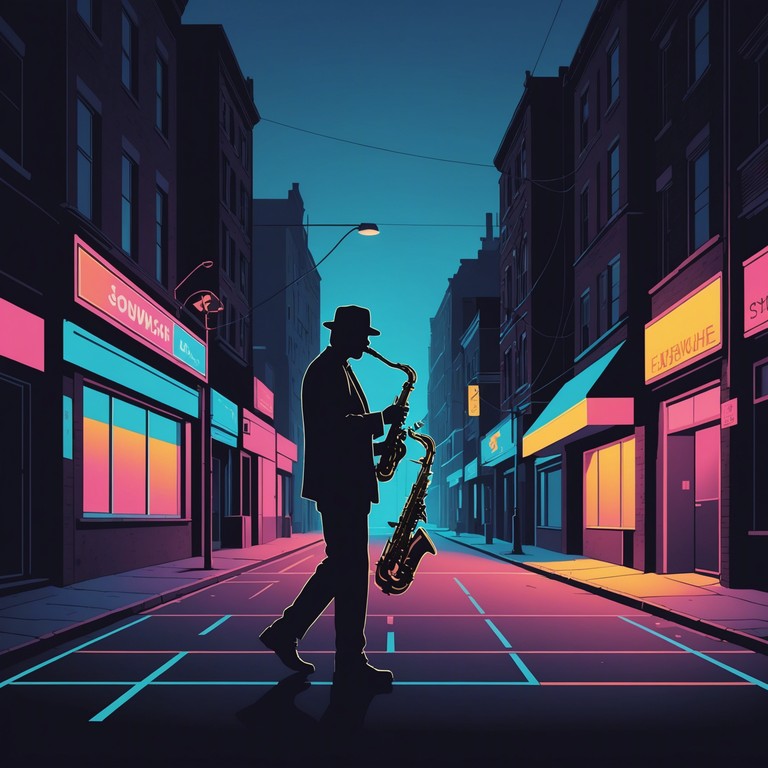 A track where sharp, cutting edge electronic beats fuse seamlessly with undulating, smooth jazz elements creating a sound that feels like walking through a bustling, neon lit city at night. The music captures the contrast between the edgy energy of urban life and the flowing, effortless cool of jazz.