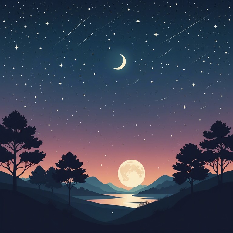 The music portrays a calm, peaceful night adorned with stars, where the sound of a harp complements the natural beauty of the environment, offering a tranquil soundtrack for stargazers and dreamers alike.