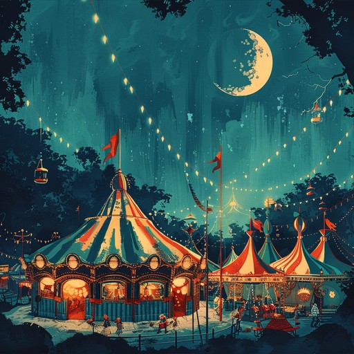 An instrumental track designed to capture the bewitching atmosphere of a lively nighttime carnival with swirling melodies and pulsating rhythms, evoking images of spinning rides and twinkling lights.