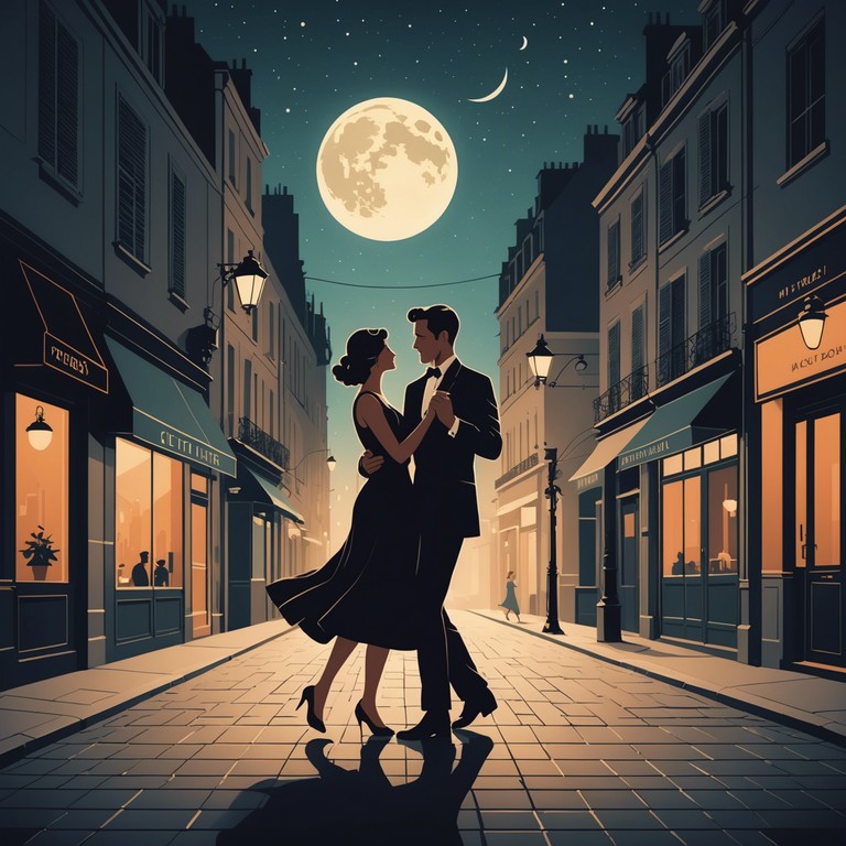 This track encapsulates the essence of a sophisticated parisian night through its smooth yet captivating swing rhythms, infused with a touch of sultry elegance, perfect for a moonlit dance or an intimate evening at an upscale jazz lounge.