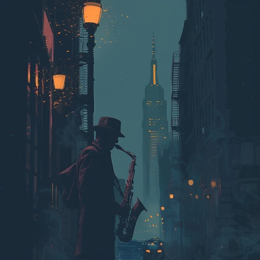 Smooth saxophone melodies meet groovy basslines in an enchanting late night jazz session, perfect for urban cityscapes and late night reflections