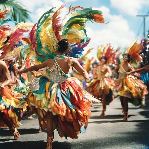 An exuberant mambo composition brimming with festive energy, led by dynamic trumpets and rhythmic drums that evoke a lively dance scene under a tropical sunset. Perfect for creating an atmosphere of pure celebration.