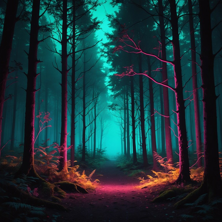 Delve deeper into the heart of a neon lit forest where each tree and plant comes to life, whispering secrets of the universe in sync with the haunting melodies of the theremin. This musical piece acts as a bridge between the tangible world and an fantastical realm, opening up pathways to hidden worlds with each note.