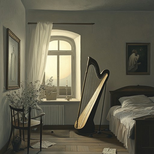 Delicate harp melodies create a serene and contemplative atmosphere, ideal for bedtime reflection, promoting a peaceful and relaxing end to the day.