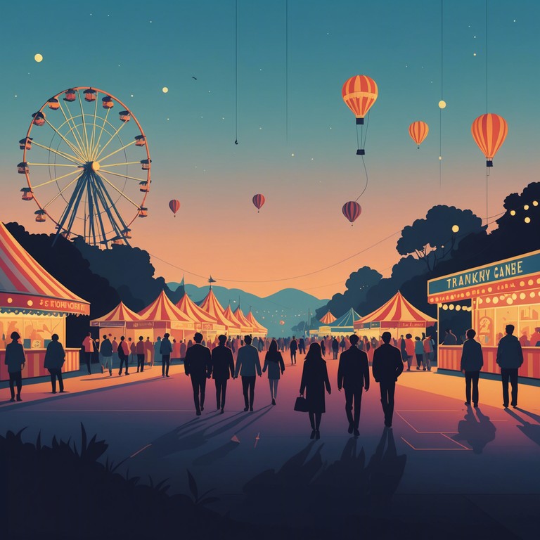 In this track, the music captures the essence of an ending carnival, where the excitement of the day meets the reflective nature of dusk. The piece blends the nostalgic sounds of accordion with slow, contemplative melodies, evoking feelings of an emptying fairground lit by the dim glow of departing stalls. This musical journey dives deep into the bittersweet moment of a carnival's closure, transforming the bustling joy into a serene, introspective evening.