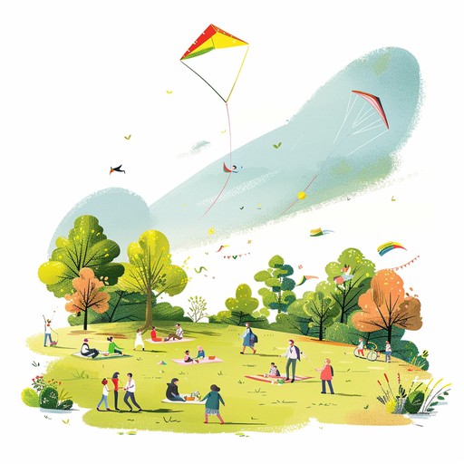 Imagine a sunny afternoon at a park, with people enjoying picnics, flying kites, and mingling. The song features light hearted and bouncy jazz rhythms, complemented by playful saxophone melodies and gentle brushwork on the drums, capturing the essence of carefree pleasure. Perfect for moments of relaxation and leisure, this tune brings smiles and ease