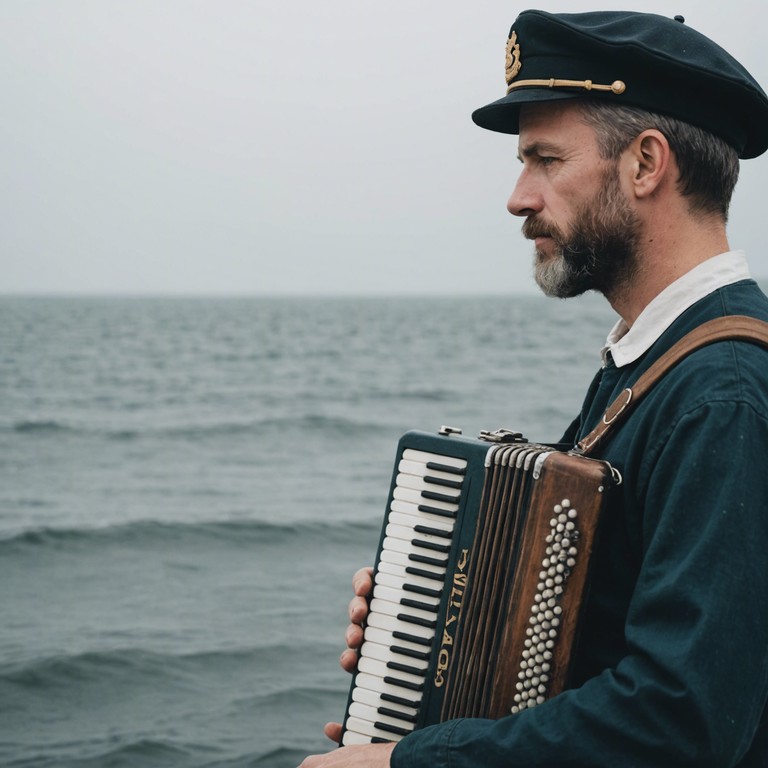 Imagine standing at the helm of a ship, staring into the fog laden horizon. With each note from the accordion, the spirits of past mariners seem to rise from the deep, their stories woven into a tapestry of sound that lingers like the ocean's haunting whispers.