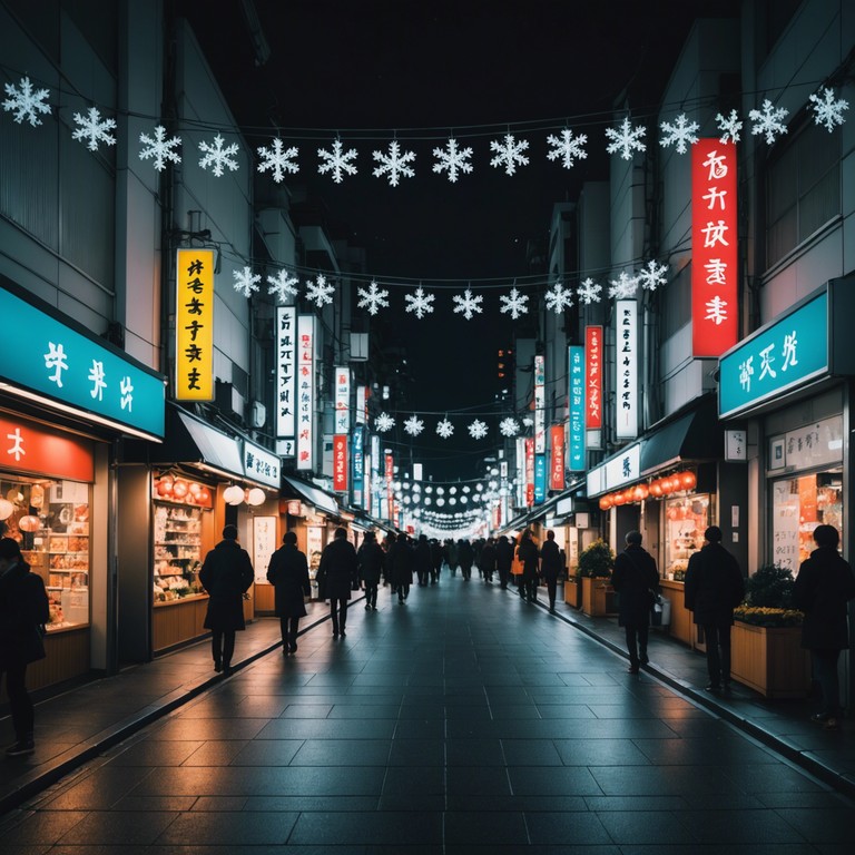 Imagine the blend of tokyo's vibrant cityscape with the festive cheer of winter celebrations. This track encapsulates the buzzing urban life intertwined with the warmth of holiday lights and joyous gatherings, all set to a rhythmic pulse that captures the heart of a festive tokyo night. The music swirls with the blithe spirit of j pop infused with traditional holiday music elements, creating a backdrop for both modern and nostalgic seasonal festivities.