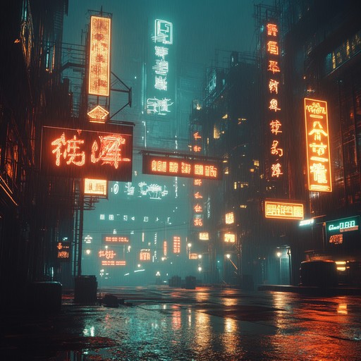 Dive into a world of haunting neon shadows, where enigmatic electronic beats blend seamlessly with foreboding atmospheres. Synthesizers create unsettling soundscapes, evoking a feeling of impending danger in a dystopian urban landscape. Perfect for thriller soundtracks.