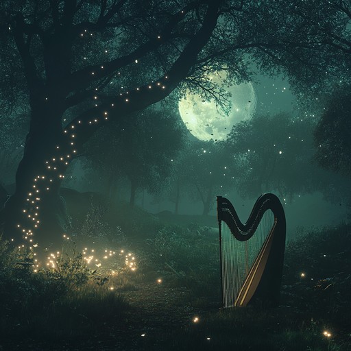 An enchanting instrumental piece that blends ethereal harp melodies with subtle electronic textures, creating a dreamy atmosphere that transports listeners to a serene moonlit landscape where magic and desire intertwine.