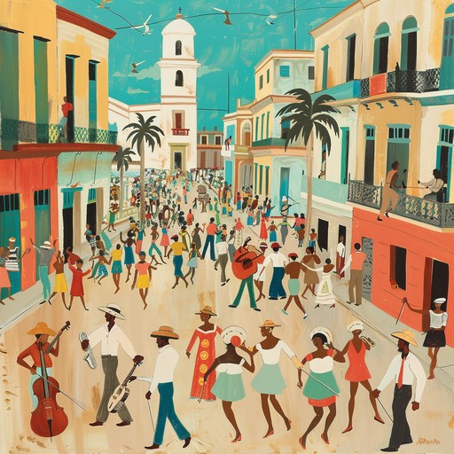 An adventurous journey through the vibrant streets of havana, blending traditional afro cuban rhythms with modern brass arrangements. The lively trumpets lead the way, creating an atmosphere of celebration and cultural richness.