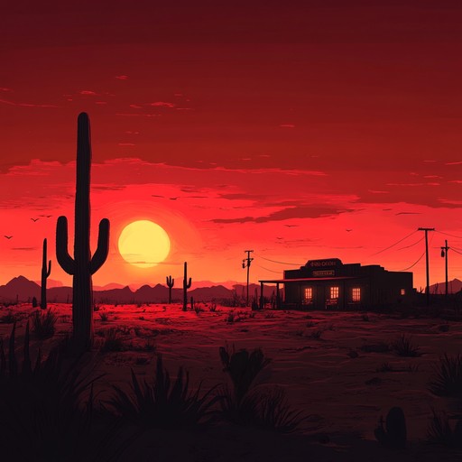 A slow, sultry instrumental piece that transports listeners to a time of rugged cowboys and crimson sunsets over dusty plains. The combination of spanish guitar and gently urging harmonica creates a steamy atmosphere, evoking images of languid dance moves under the soft glow of lanterns in an old western saloon, with the scent of whiskey and leather thick in the air.