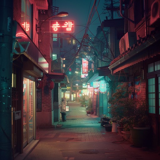 Ease into a tranquil nighttime atmosphere, capturing the dreamy and serene streets of seoul, with soothing melodies and soft electronic beats, perfect for winding down and relaxation.