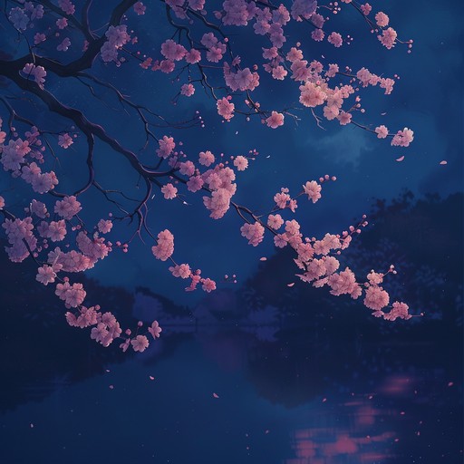 Create a soulful j pop song capturing the serene beauty of a nighttime walk among blooming cherry blossoms, combining traditional japanese melodies with modern j pop elements to evoke nostalgia and tranquility.