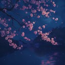 a serene night with blooming cherry blossoms dance.