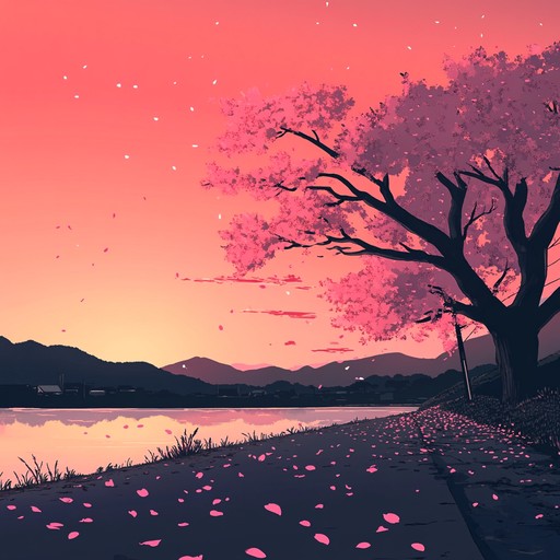 A gentle instrumental anime music piece evoking the serene beauty of a sunset stroll under cherry blossoms. The music captures the peaceful, nostalgic essence of a calm evening in an anime setting, blending delicate melodies with soothing ambient sounds. Perfect for creating an emotional and touching atmosphere in any anime scene.