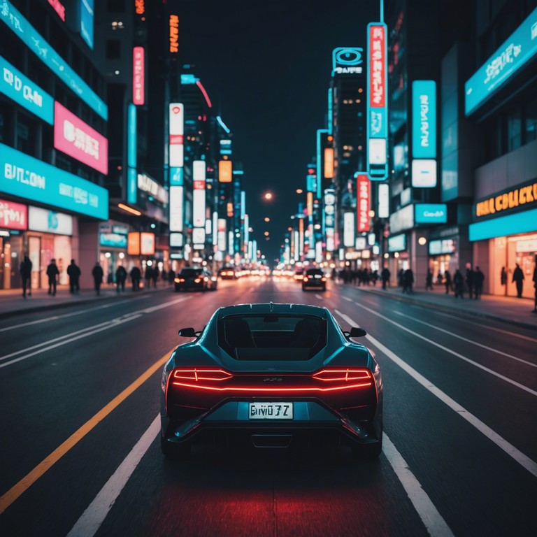 This track serves as an escape into a futuristic urban landscape, where the listener travels as if in a high speed car, with city lights melting into lines of vibrant colors. The tones are both sharp and blurred, carrying a sense of fast movement and electric dreams.