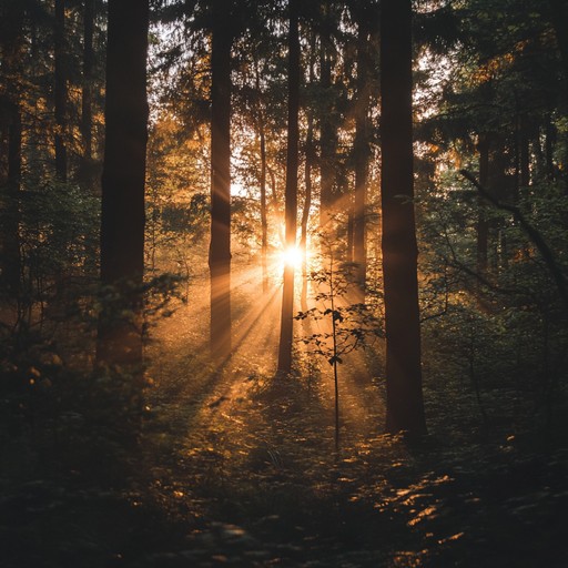 An uplifting symphony of strings that paints an enchanting morning forest scene, radiating warmth and a sense of magic as sunlight peeks through verdant canopies, creating sparkles on morning dew