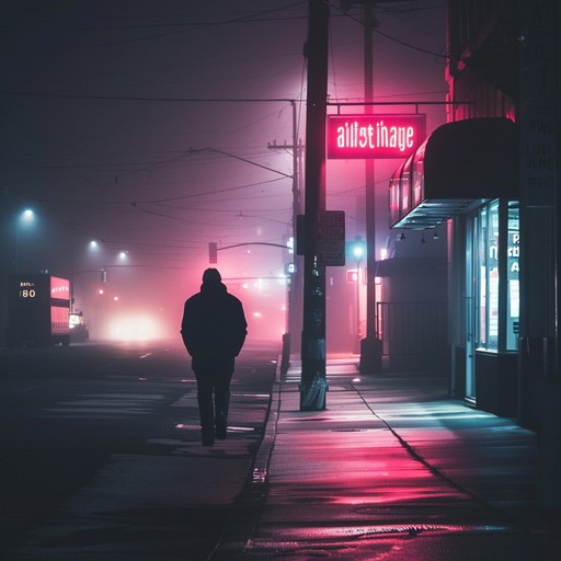 Immerse yourself in a brooding electro composition that encapsulates the feeling of walking through empty neon lit streets on a foggy night, surrounded by the distant hum of city life but engulfed in solitary contemplation.