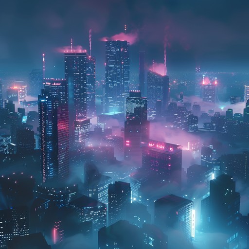 A reflective cyber punk piece featuring soft, eerie synthesizers that mimic whispers in a neon lit cityscape. The ambient noise adds to the sense of a futuristic, emotionally charged world, blending alienation and intimacy.