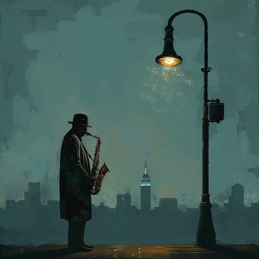 A soulful saxophone cries under the city lights, capturing the essence of longing and heartache against a backdrop of twinkling stars and distant street noises. This poignant piece melds smooth jazz lines with a melancholic undertone, offering a serene yet reflective auditory experience.