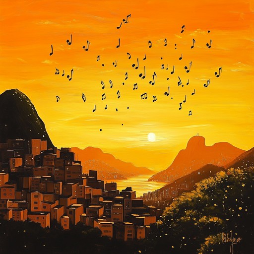 An instrumental piece featuring groovy bossa nova rhythms and gentle guitar lines that reflect the golden hues and relaxed atmosphere of a rio de janeiro sunset, evoking feelings of warmth and contentment.