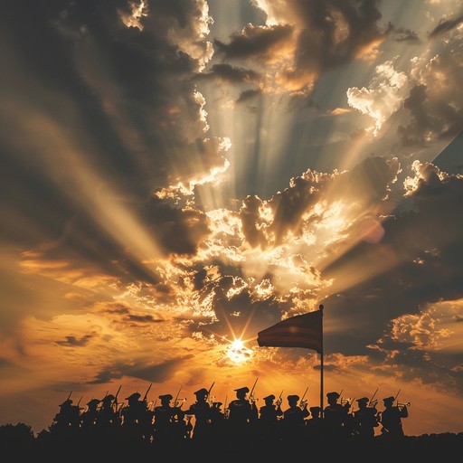 An exhilarating military march featuring vigorous orchestral arrangements and powerful brass crescendos, celebrating triumph and victory. The dynamic interplay of disciplined marching rhythms and uplifting melodies evokes a deep sense of achievement and joyous celebration