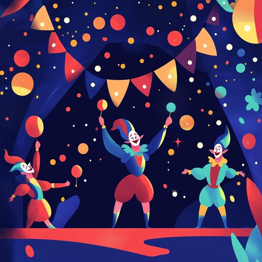 A cheerful and whimsical instrumental cabaret piece featuring lively piano melodies and playful rhythms that evoke the joy and spontaneity of jesters juggling at a merry festival. The tune is light hearted and brings a smile to the listener's face, capturing the essence of a playful circus atmosphere.